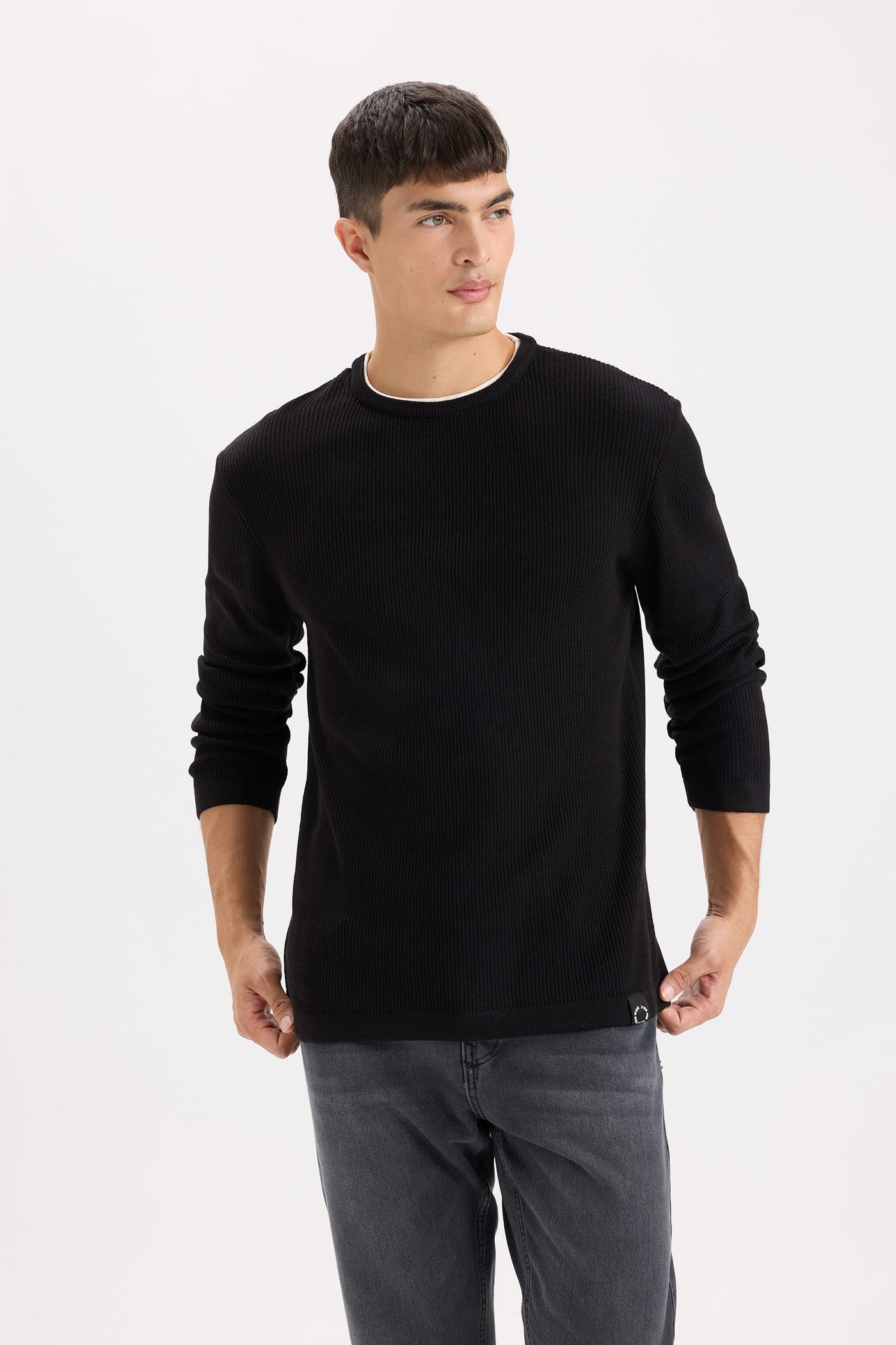 DeFacto Black Man Relax Fit Crew Neck Knitwear Pullover Casual